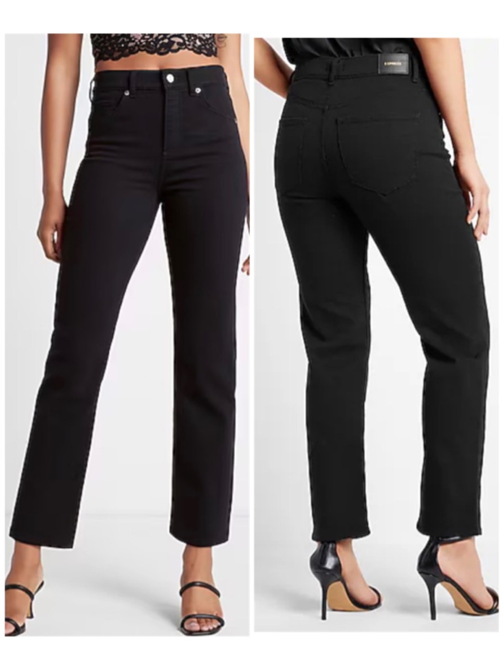 Express Women’s Black Slim High Rise Denim Jeans Straight Leg Sz 0 Short Stretch